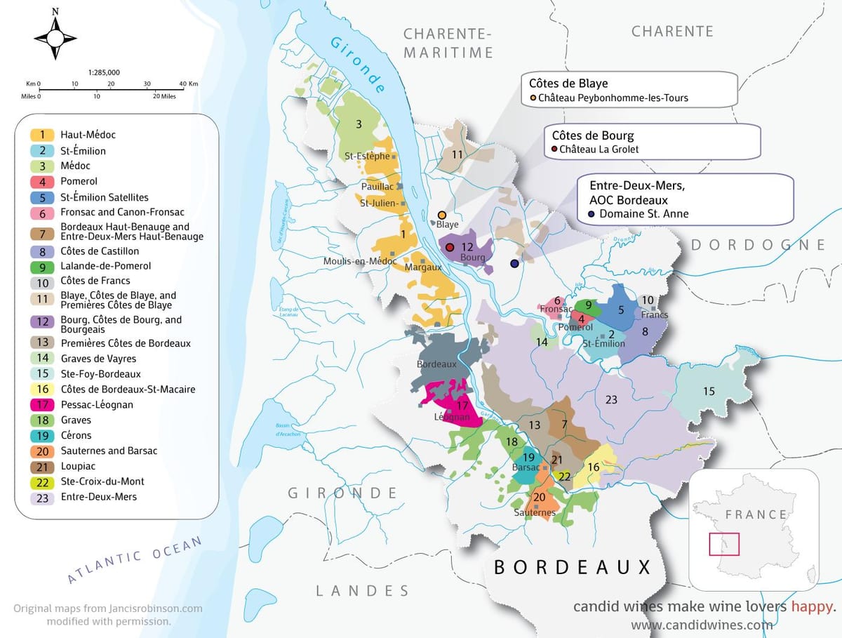 mapa de Burdeos chateaux
