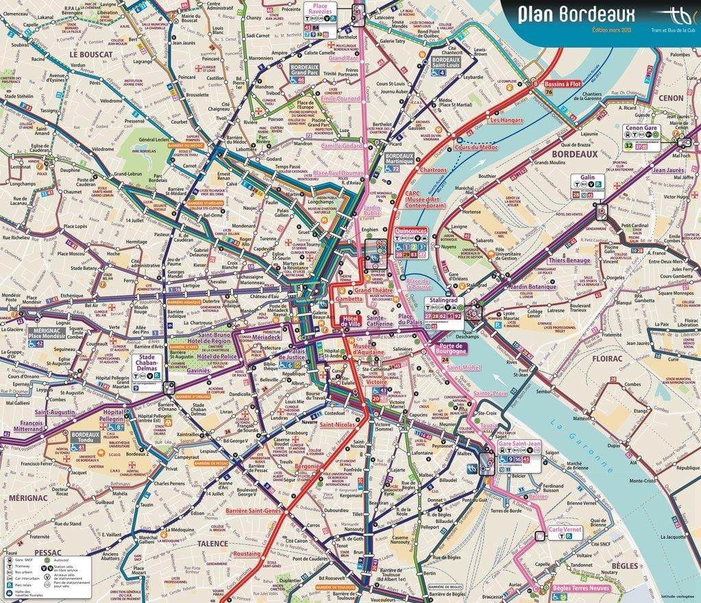 Burdeos mapa de ruta de autobús