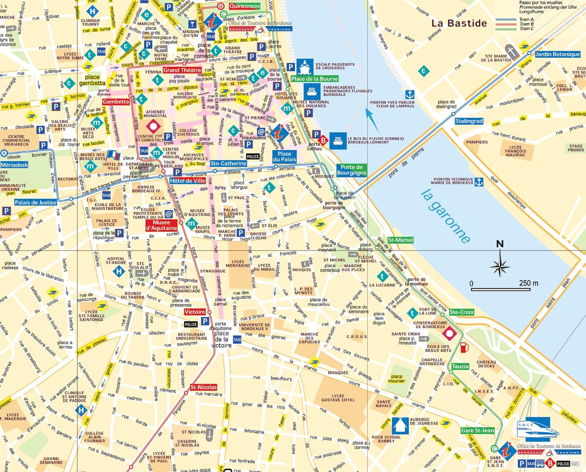 mapa de las calles de Burdeos, francia