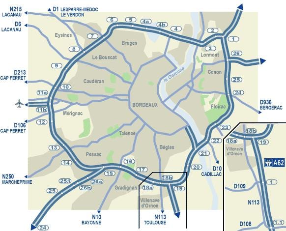 Burdeos mapa de carreteras
