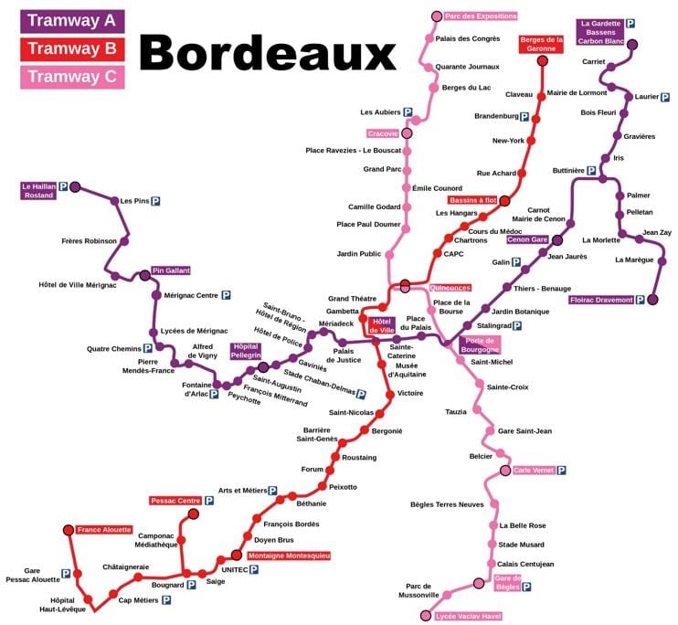 Burdeos mapa del metro
