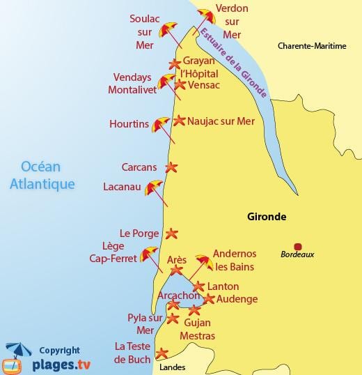 mapa de Burdeos playa