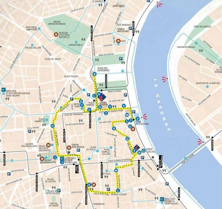 mapa de Burdeos recorrido a pie
