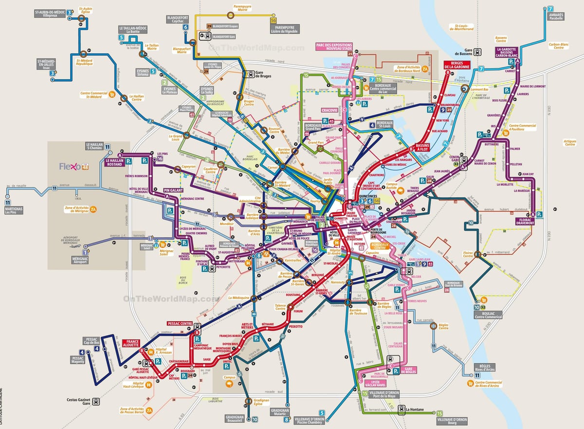 mapa de Burdeos de tránsito