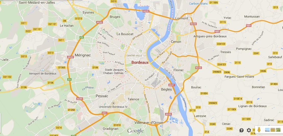 mapa de la zona de Burdeos, francia