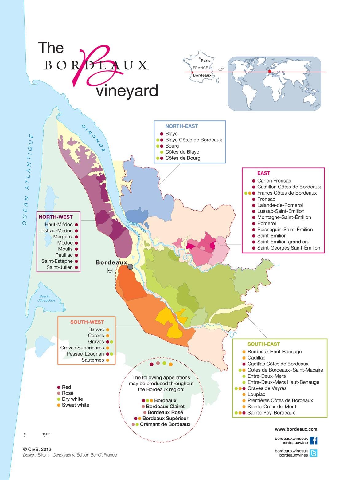 mapa de vino de Burdeos país