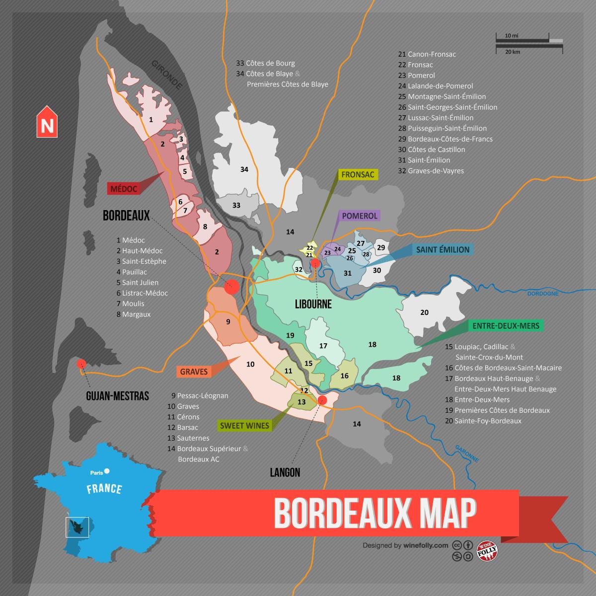 Vino de burdeos mapa del país