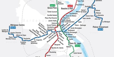 Burdeos sistema de tranvía mapa
