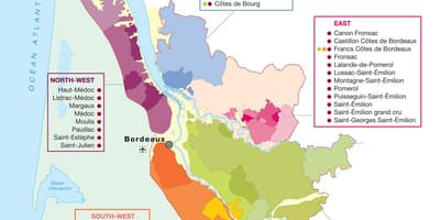 Mapa de vino de Burdeos país